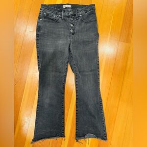 Madewell sold out “Cali” Demi Boot Cut jeans in black-grey wash raw hem